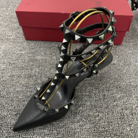 金三志2020新款V家铆钉高跟鞋皮显瘦尖头柳丁t型交叉带细跟绑带凉鞋女休闲鞋