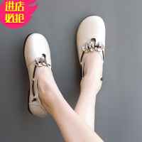 金三志2021春季文艺森女皮单鞋女三朵小花浅口圆头平底休闲舒适仙女鞋休闲鞋