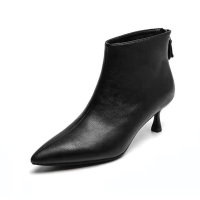 金三志皮高跟短靴女细跟靴子2020秋冬季新款软皮中跟鞋尖头工作鞋休闲鞋