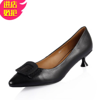 金三志大码女单鞋41一43脚宽胖妹妹尖头浅口皮鞋工作鞋中跟大号女鞋休闲鞋