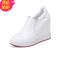 金三志春季内增高12cm女鞋显瘦超高跟皮坡跟厚底松糕小白鞋小码透气潮休闲鞋