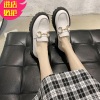 金三志小皮鞋女英伦风2021春秋新款乐福鞋石头纹厚底增高一脚蹬漆皮单鞋休闲鞋