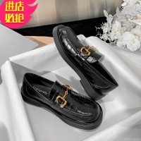 金三志禾央央皮乐福鞋女一脚蹬2021年春季新款网红英伦风小皮鞋女厚底休闲鞋
