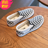 金三志黑白格子帆布鞋女秋季ins潮 板鞋原宿风鞋子学生百搭一脚蹬懒人鞋休闲鞋