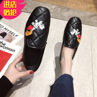 金三志米奇女鞋豆豆鞋女2021年新款春季百搭英伦风软底平底一脚蹬小皮鞋休闲鞋