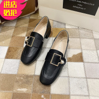 金三志小皮鞋女2021新款春季方头英伦风粗跟百搭韩版单鞋百搭两穿乐福鞋休闲鞋