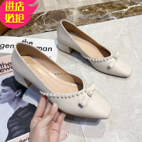 金三志法式复古方头玛丽珍鞋女chic温柔风珍珠淑女风单鞋粗跟百搭仙女鞋休闲鞋