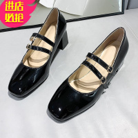 金三志粗跟玛丽珍鞋女复古2021夏季新款赫本法式淑女风中跟高跟方头单鞋休闲鞋