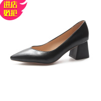金三志粗跟中跟尖头高跟鞋女小清新5cm复古单鞋春秋新款职业OL工作鞋女休闲鞋