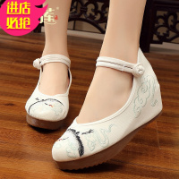 金三志老北京布鞋女春2020新款夏高跟坡跟内增高配汉服鞋子民族风绣花鞋休闲鞋