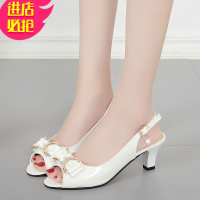 金三志鱼嘴凉鞋女夏2020新款细跟百搭中跟单鞋2019蝴蝶结罗马性感高跟鞋休闲鞋