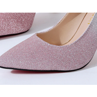 金三志婚鞋女2020新款春季尖头亮片浅口伴娘银色单鞋水晶新娘细跟高跟鞋休闲鞋