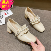 金三志高跟鞋女2021春季新款百搭潮ins单鞋温柔风晚晚鞋中跟方头粗跟鞋休闲鞋