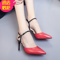 金三志凉鞋女夏季2020新款韩版一字扣尖头细跟小清新高跟鞋包头百搭女鞋休闲鞋