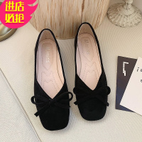 金三志鞋子女2021春季新款方头蝴蝶结平底鞋韩版浅口仙女风法式豆豆单鞋休闲鞋