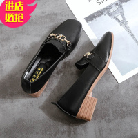 金三志单鞋女ins潮2021春夏季新款粗跟韩版百搭配裙子的仙女复古小皮鞋休闲鞋