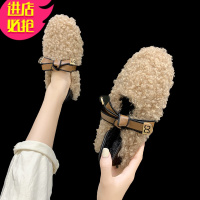 金三志毛毛鞋女冬外穿时尚女鞋秋季2020新款加绒豆豆鞋网红单鞋子女秋冬休闲鞋