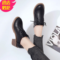 金三志粗跟小短靴女2021春秋季新款百搭英伦风马丁靴系带中跟高跟小皮鞋休闲鞋