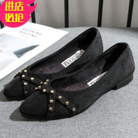 金三志单鞋女平底春季新款平跟尖头铆钉女鞋时尚浅口女瓢鞋老北京布鞋女休闲鞋