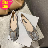 金三志方扣单鞋女夏天平底2021年新款春季百搭方头浅口温柔仙女风豆豆鞋休闲鞋