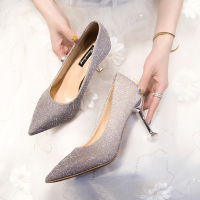金三志单鞋女法式尖头高跟鞋2021新款时尚礼仪新娘伴娘女鞋性感细跟婚鞋休闲鞋
