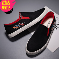 金三志男士休闲鞋春夏款防水雨伞布鞋涂鸦帆布鞋男一脚蹬懒人平底男鞋休闲鞋