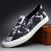 金三志春季新款休闲帆布鞋男低帮一脚蹬韩版潮流印花懒人鞋休闲布鞋男鞋休闲鞋