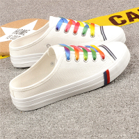 金三志香港 夏季新款平底帆布鞋女半拖鞋女无后跟百搭一脚蹬懒人男潮鞋休闲鞋