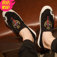 金三志夏季一脚蹬乐福鞋潮男鞋懒人潮流百搭透气刺绣印花豆豆鞋男士布鞋休闲鞋