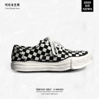 金三志可乐家~棋盘黑白格子复古三原康裕ins厚底低帮休闲板鞋男溶解鞋休闲鞋