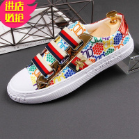 金三志夏季男鞋印花休闲鞋透气个性豆豆鞋2020新款潮流板鞋潮男帆布鞋休闲鞋