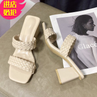 金三志网红拖鞋女外穿ins潮凉拖2021年新款女百搭方头高跟鞋设计感小众凉鞋