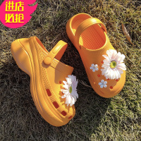 金三志杨幂同款高跟洞洞鞋花朵女凉鞋夏外穿厚底松糕凉拖鞋女海边沙滩鞋凉鞋