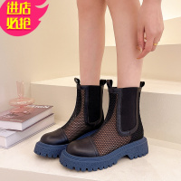 金三志蓝底烟筒靴马丁靴女夏季薄款2021年新款镂空透气渔网凉靴厚底凉鞋凉鞋