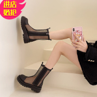 金三志烟筒网纱凉靴女夏季2021年新款中粗跟镂空中筒马丁短靴罗马凉鞋女凉鞋