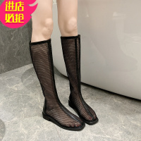 金三志网靴子女夏季2021年新款网纱长靴镂空平底罗马凉鞋高筒凉靴马丁靴凉鞋