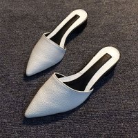 金三志2020皮尖头包头粗跟拖鞋女夏外穿平跟拖凉鞋凉拖平底鞋复古女鞋凉鞋