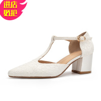 金三志vintage复古蕾丝玛丽珍婚鞋皮高跟森系尖头旗袍鞋配裙子的鞋女凉鞋