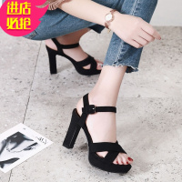 金三志2020欧美款T台高跟女鞋10cm超高粗跟夏季凉鞋 模特走秀舞台演出鞋凉鞋