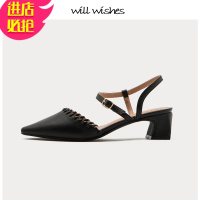 金三志小CK女鞋2021年春季新款中跟包头凉鞋女粗跟仙女风尖头法式高跟鞋凉鞋