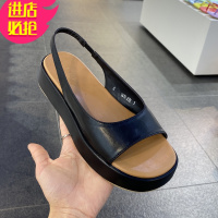 金三志代购            韩国ins鞋子女复古圆头浅口后空一字带套脚松糕厚底罗马凉鞋女潮凉鞋