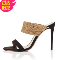 金三志一字露趾细带高跟凉拖鞋女2021春夏季新款性感外穿穆勒鞋礼服凉鞋凉鞋