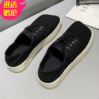 金三志方头帆布鞋子女2021新款时尚休闲百搭萌丑小白鞋娃娃鞋两穿单鞋女帆布鞋