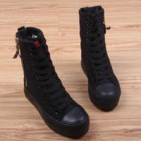 金三志春季全黑高帮厚底内增高帆布鞋女韩版松糕鞋休闲鞋学生女舞蹈鞋帆布鞋