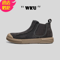 金三志中帮马丁靴男英伦复古一脚蹬男靴春季百搭皮休闲板鞋透气高帮鞋休闲鞋