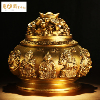 慈元阁开光纯铜五路财神聚宝盆摆件玄关家居办公装饰摆设风水摆件