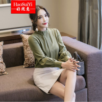 好随意(HAOSUIYI) 2018春装新款大码女装宽松打底衫 衬衫 百搭长袖女雪纺衫H62