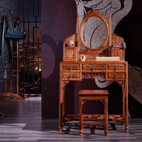 周家庄 红木家具非洲花梨(学名:刺猬紫檀)化妆台 实木化妆台 梳妆台 化妆凳 新中式化妆桌
