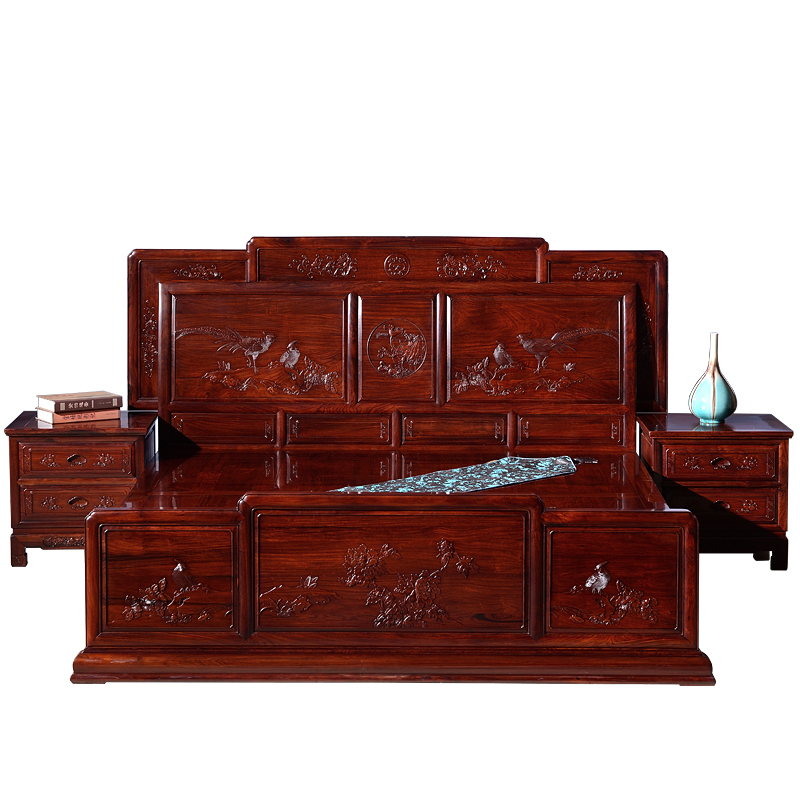 祥蕴阁红木家具老挝红酸枝中式仿古典实木床巴里黄檀双人床大床组合2