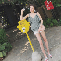 夏季度假露肩小心机上衣V领荷叶边百搭格子衫自由吊带背心女外